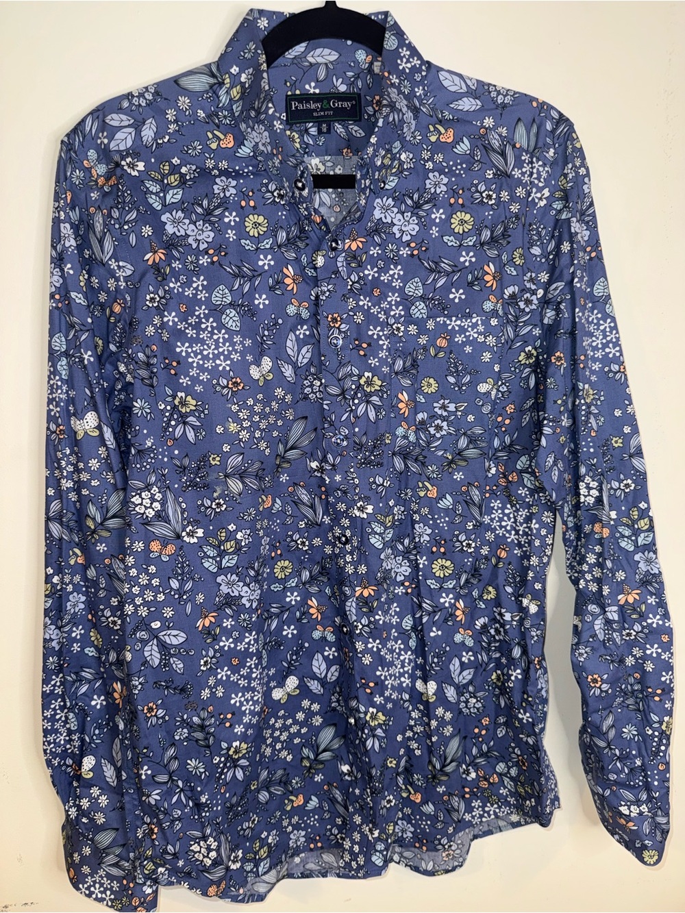 Paisley & Gray Men’s M 16 Slim Fit Blue Floral Botanical Button Down Shirt